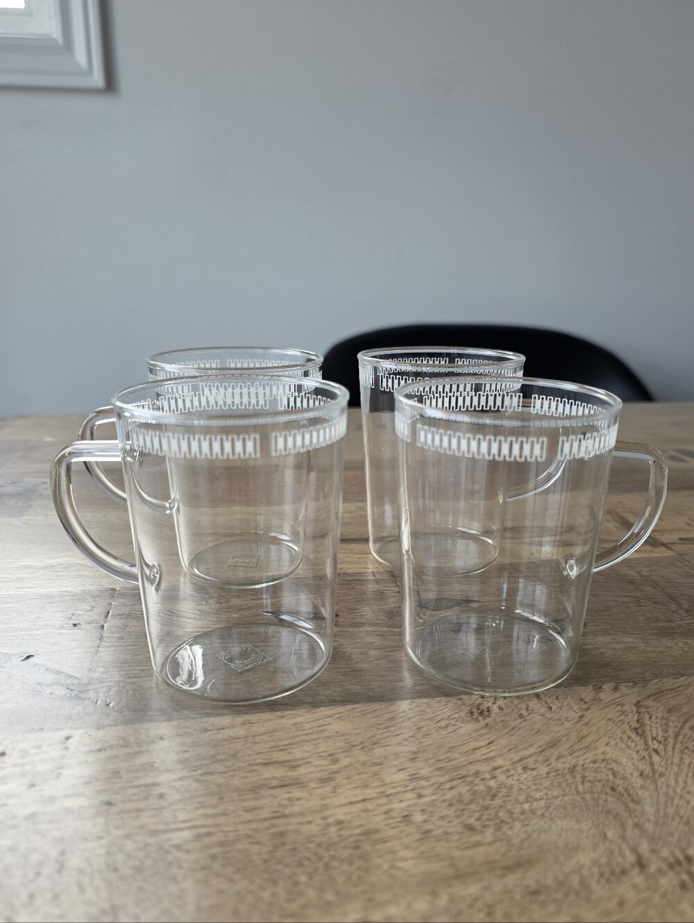 Schott Mainz Jena Glass Clear Coffee Tea Mugs Set of 4 Vintage German Glassware